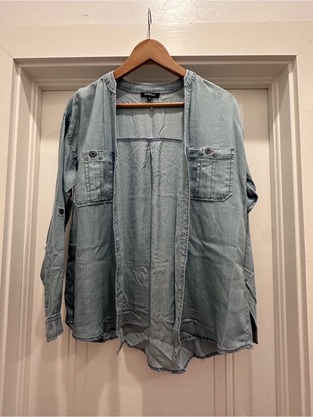 Match Light Wash Denim Shirt Jacket in Pale Blue